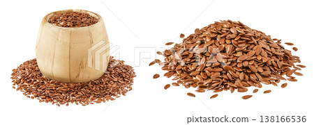 flaxseed in wooden bowl isolated on white background. flaxseed in wooden bowl isolated on white background. 138166536