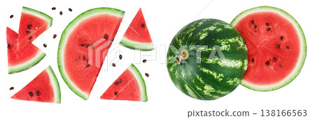 Slices of watermelon isolated on white background. Top view. Flat lay 138166563