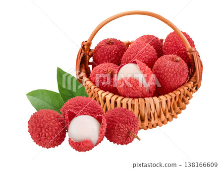 lychee fruit in wicker basket isolated on white background with full depth of field lychee fruit in wicker basket isolated on white background with full depth of field 138166609