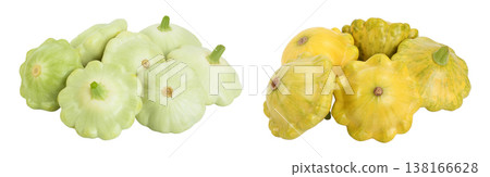 green and yellow pattypan squash isolated on white background, Clipping path and full depth of field 138166628