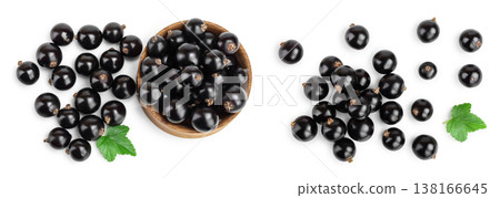 Black currants in bowl on white background.Top view. Flat lay pattern 138166645