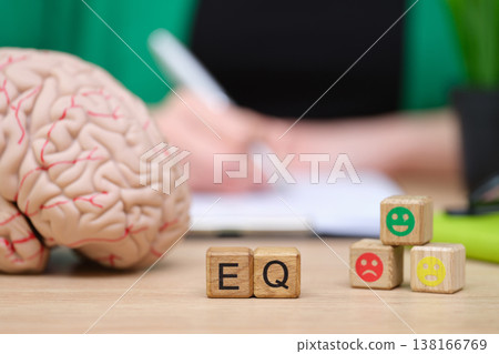 Discovering emotional intelligence in a study session with brain and blocks on wooden desk Discovering emotional intelligence in a study session with brain and blocks on wooden desk 138166769