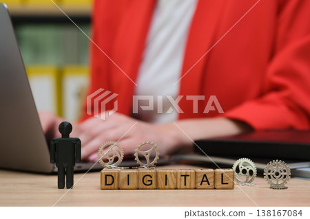 Creative workspace showcasing technology and innovation with digital elements and a stylish desk arrangement 138167084