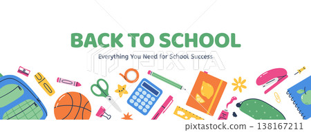 Back to school banner with supplies Back to school banner with supplies 138167211