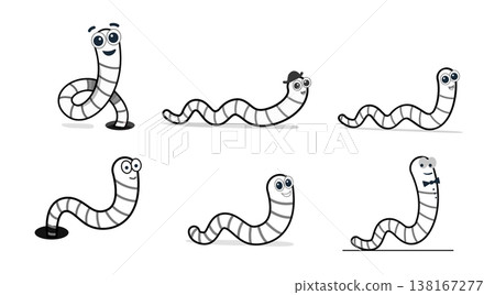 black worm, flat style. Earthworm is a cartoon character. vector Isolated illustration Worm on white background. black worm, flat style. Earthworm is a cartoon character. vector Isolated illustration Worm on white background. 138167277
