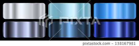 A set of blue and silver gradients on a black background. Metallic gradient effects for text and infographic design. 138167981
