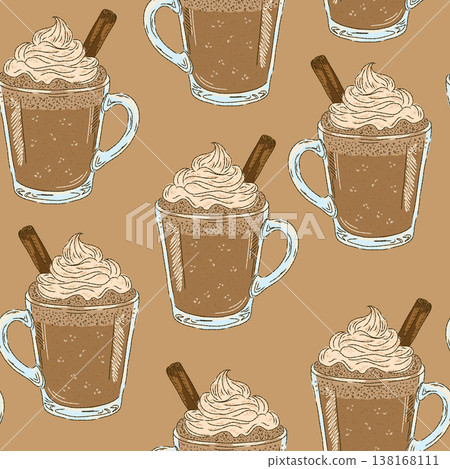 seamless pattern with cups of coffee 138168111
