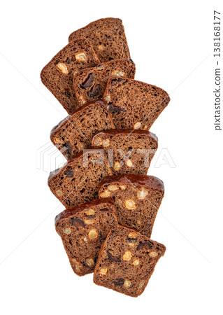 Fruit bread slices isolated on white background Fruit bread slices isolated on white background 138168177