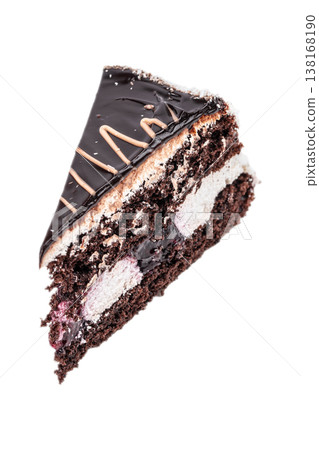 Chocolate cake slice isolated on white background Chocolate cake slice isolated on white background 138168190