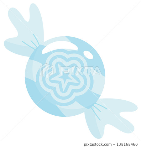 Single glossy light blue pastel candy vector with detailed star pattern and wing wrapper Single glossy light blue pastel candy vector with detailed star pattern and wing wrapper 138168460