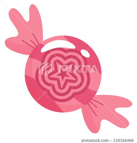 Pink wrapped candy vector illustration with star pattern in flat style Pink wrapped candy vector illustration with star pattern in flat style 138168466