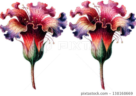 Pair of Vibrant Watercolor Tropical Flowers Pair of Vibrant Watercolor Tropical Flowers 138168669