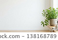 Spearmint leaves and white wall interior background material with natural light and copy space 138168789
