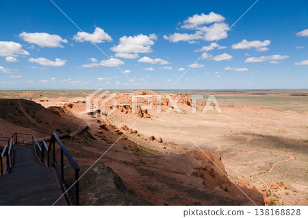 Flaming Cliffs rocks landscape, Mongolia. Gobi desert 138168828