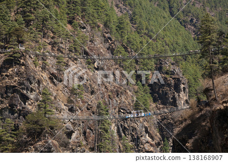 Hillary suspension bridge view along EBC trek, Nepal 138168907