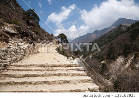 Imja river suspension bridge view along EBC trek, Nepal 138168925