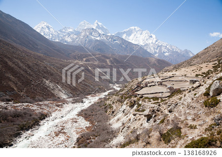 Everest view from EBC trekking near Dingboche, Nepal 138168926