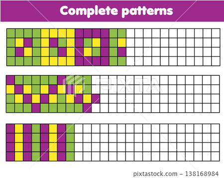 Complete geometric patterns. Educational game for children. Drawing activity for kids Complete geometric patterns. Educational game for children. Drawing activity for kids 138168984