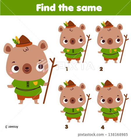 Children educational game. Find two same pictures of cute bears 138168985