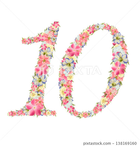 數字 10 的壓花設計,精緻的襯線字體,粉紅色和藍色的植物數字,透明 PNG 背景。 數字 10 的壓花設計,精緻的襯線字體,粉紅色和藍色的植物數字,透明 PNG 背景。 138169160