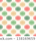 Holiday baubles seamless pattern. Christmas icon ornament. Halftone balls and stars noel festive decor 138169659