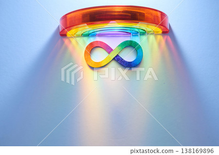 Neurodiversity infinity symbol with rainbow spectrum light Neurodiversity infinity symbol with rainbow spectrum light 138169896
