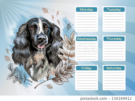 Russian spaniel printable planner and school schedule vector Russian spaniel printable planner and school schedule vector 138169912