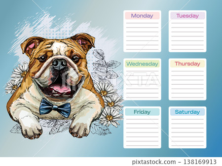 English bulldog printable planner and school schedule vector English bulldog printable planner and school schedule vector 138169913