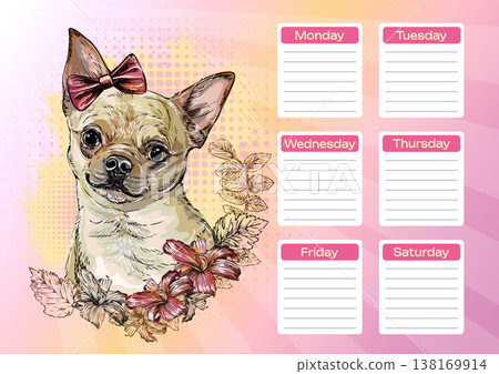 Chihuahua dog printable planner and school schedule vector Chihuahua dog printable planner and school schedule vector 138169914