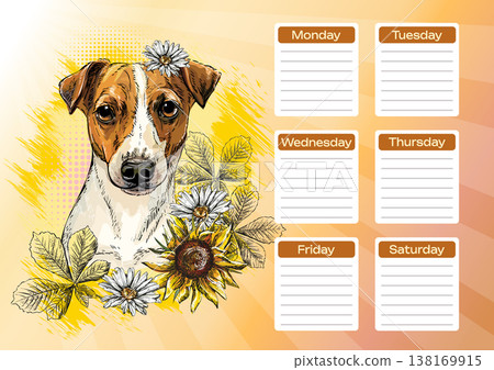 Jack Russel Terrier printable planner and school schedule vector Jack Russel Terrier printable planner and school schedule vector 138169915