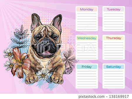 French bulldog printable planner and school schedule vector French bulldog printable planner and school schedule vector 138169917