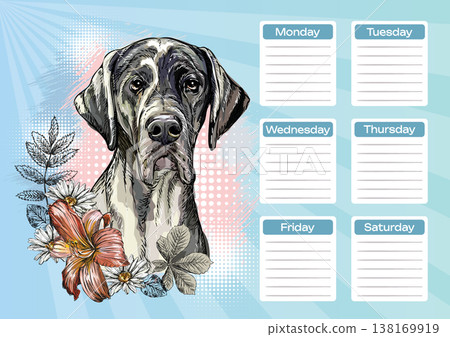 Great Dane printable planner and school schedule vector 138169919