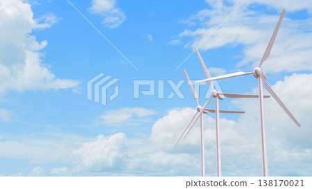 Wind Turbines Blue Sky Renewable Energy Concept 3d render. Wind Turbines Blue Sky Renewable Energy Concept 3d render. 138170021