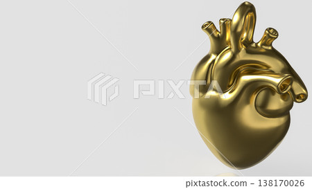 Golden Human Heart Isolated On Clean Background 3d render. Golden Human Heart Isolated On Clean Background 3d render. 138170026