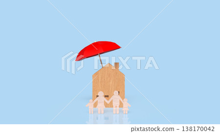 Home And Family Protection Concept With Red Umbrella 3d render. 138170042