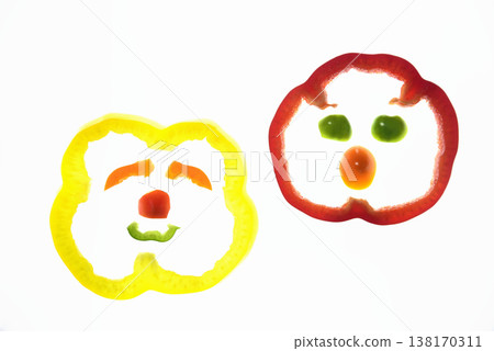 A character's face made from bell peppers and colored peppers. 138170311
