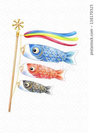 鯉魚旗透明插圖 | 兒童節簡易素材 (PNG) Koinobori Illustra 138170325