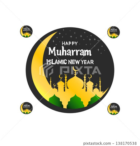 happy muharram Islamic new year free vector illustration greeting background celebration 138170538