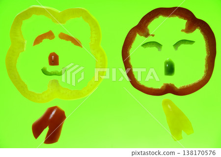 A character's face made from bell peppers and colored peppers. 138170576