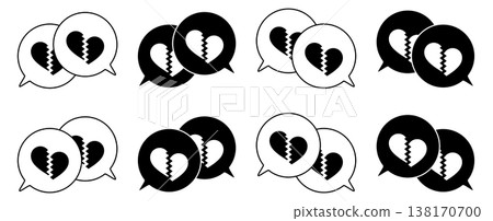 簡單重疊的語音泡泡集，心碎標記，黑白 138170700