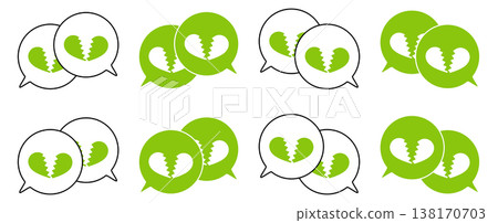 簡單重疊的語音氣泡集,破碎的心符號,黃綠色 簡單重疊的語音氣泡集,破碎的心符號,黃綠色 138170703