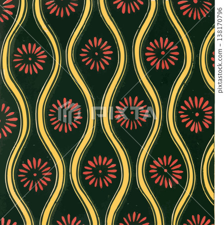 Dark green background with chrysanthemum and rising wave patterns - Yamato-e style Japanese pattern background material Dark green background with chrysanthemum and rising wave patterns - Yamato-e style Japanese pattern background material 138170796