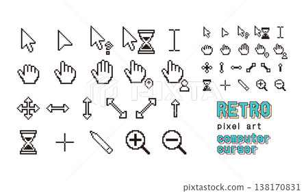 Retro PC style pixel cursor set Retro PC style pixel cursor set 138170831