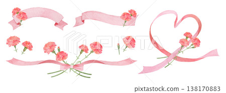 康乃馨紅色絲帶標籤套裝 138170883