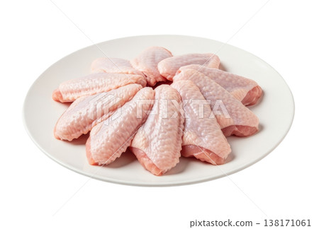 Raw chicken wings on plate isolated on transparent background 138171061