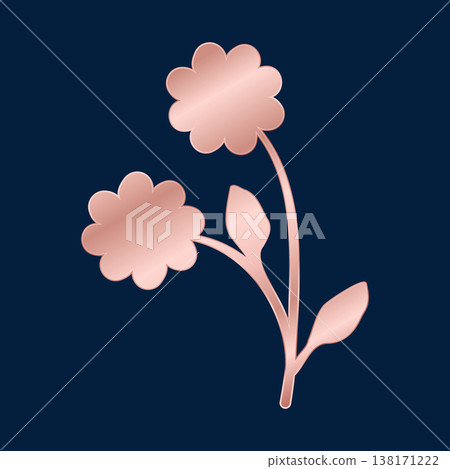 A beautiful digital illustration showing two rose golden flowers on a single stem with leaves. A beautiful digital illustration showing two rose golden flowers on a single stem with leaves. 138171222