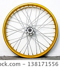 Gold and silver motorcycle wheel rim with spoke and hub isolated on white background for custom motorbike tuning and spare part repair equipment 138171556