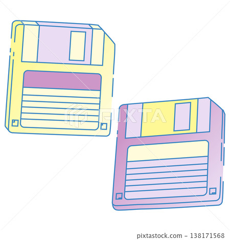 Pastel-colored floppy disk set, Heisei retro illustrations Pastel-colored floppy disk set, Heisei retro illustrations 138171568