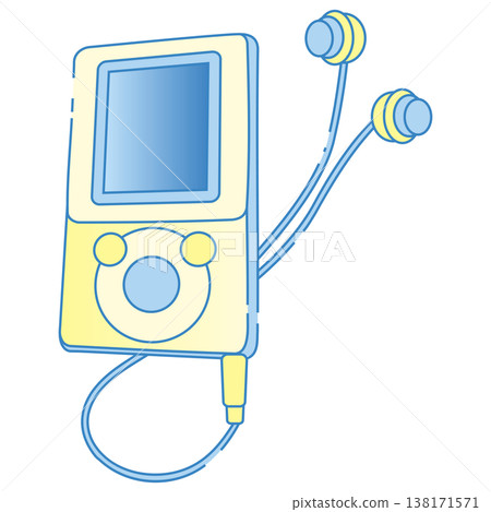 Pastel-colored music player and earphones, Heisei retro illustration Pastel-colored music player and earphones, Heisei retro illustration 138171571