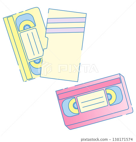 Pastel-colored videotape and case set, Heisei retro illustration Pastel-colored videotape and case set, Heisei retro illustration 138171574